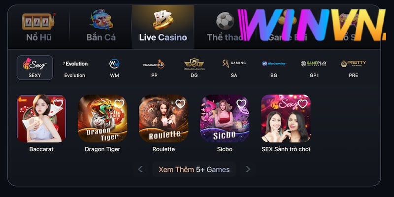 Live casino Winvn hợp tác với nhiều NPH hàng đầu